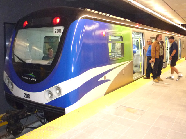 A new Canada Line train (in service Sep. 2009).